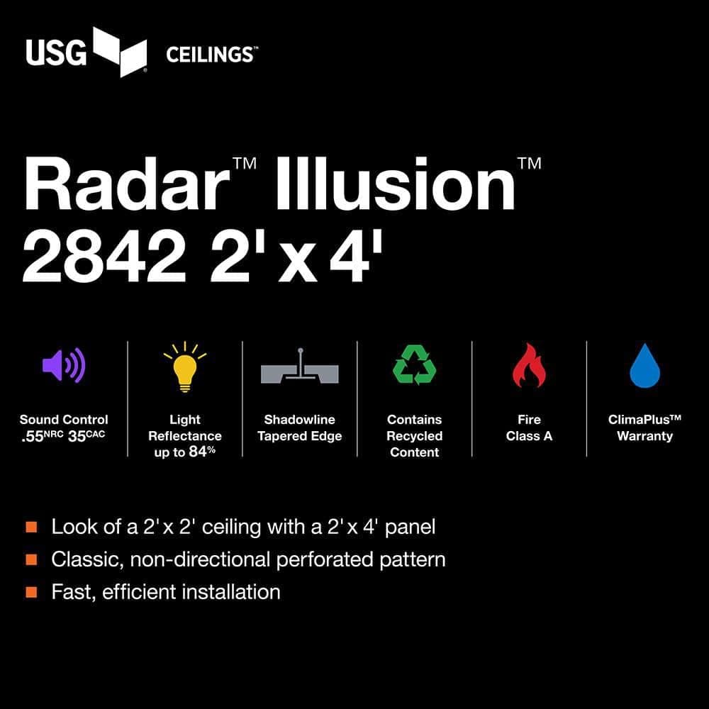 USG Ceilings 2 ft. x 4 ft. Radar Illusion Two/24 White Shadowline Tapered Edge Lay-In Ceiling Tile, case of 6 (48 sq. ft. ) (2)