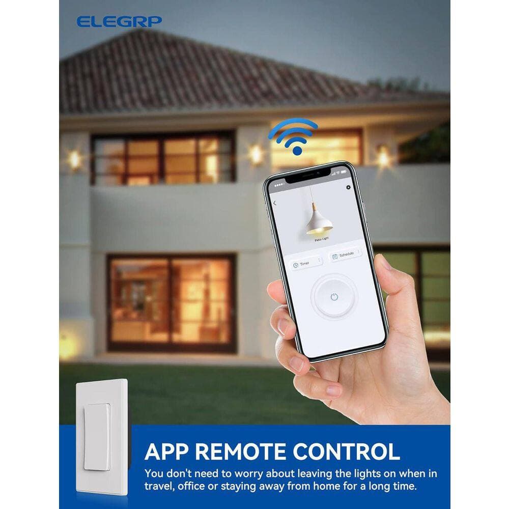ELEGRP Smart Light Rocker Switch, Single Pole/3 Way, 2.4GHz Wi-Fi Light Switch Compatible w/Alexa & Google Assistant, White 2PC (3)
