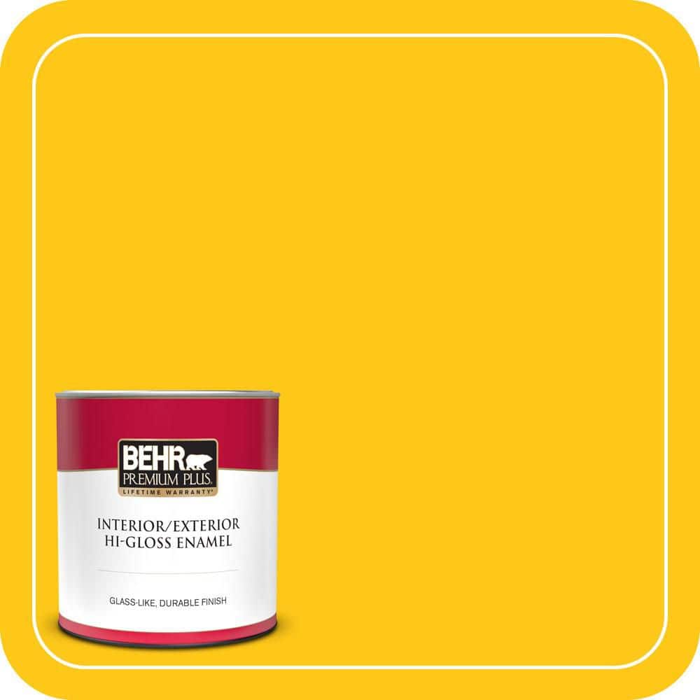 BEHR PREMIUM PLUS 1 qt. #P300-7 Unmellow Yellow Hi-Gloss Enamel Interior/Exterior Paint & Primer (1)