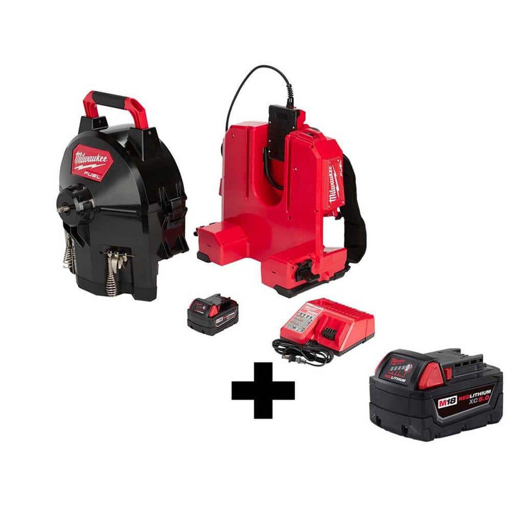 Milwaukee M18 FUEL 18V Lithium-Ion Brushless Cordless Drain Cleaning 3/8 in. Sectional Drum System Kit with 5.0Ah Battery (1)