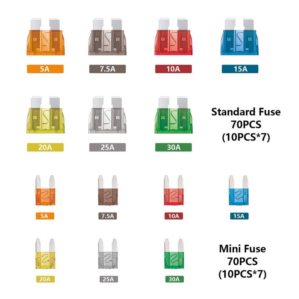 Lukyamzn 140 Pcs-Volt Blade Plug Connector Automotive Grounding Fuse Assortment, Standard & Mini, 140-Pack (2)