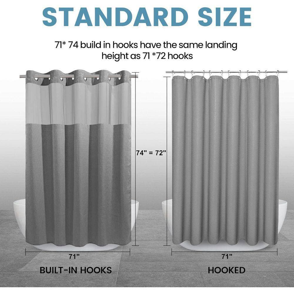 JFVKAF Waffle Weave Heavy Duty Shower Curtain and Liner Set 71 x 74 with Weighted Hem and Sheer Window Grey Polyester (2)