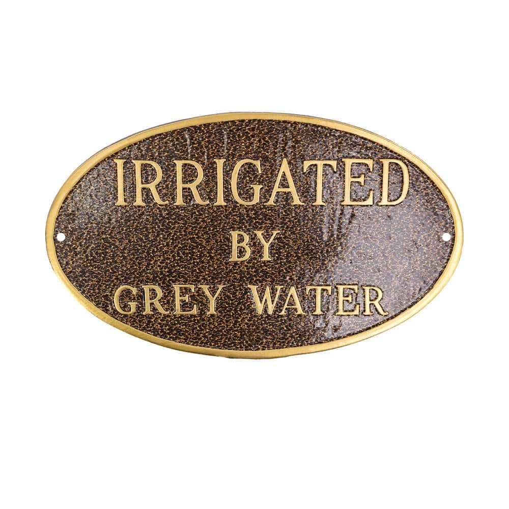 Montague Metal Products 10 in. x 18 in. Large Oval Irrigated By Grey Water Statement Plaque Sign - Hammered Bronze