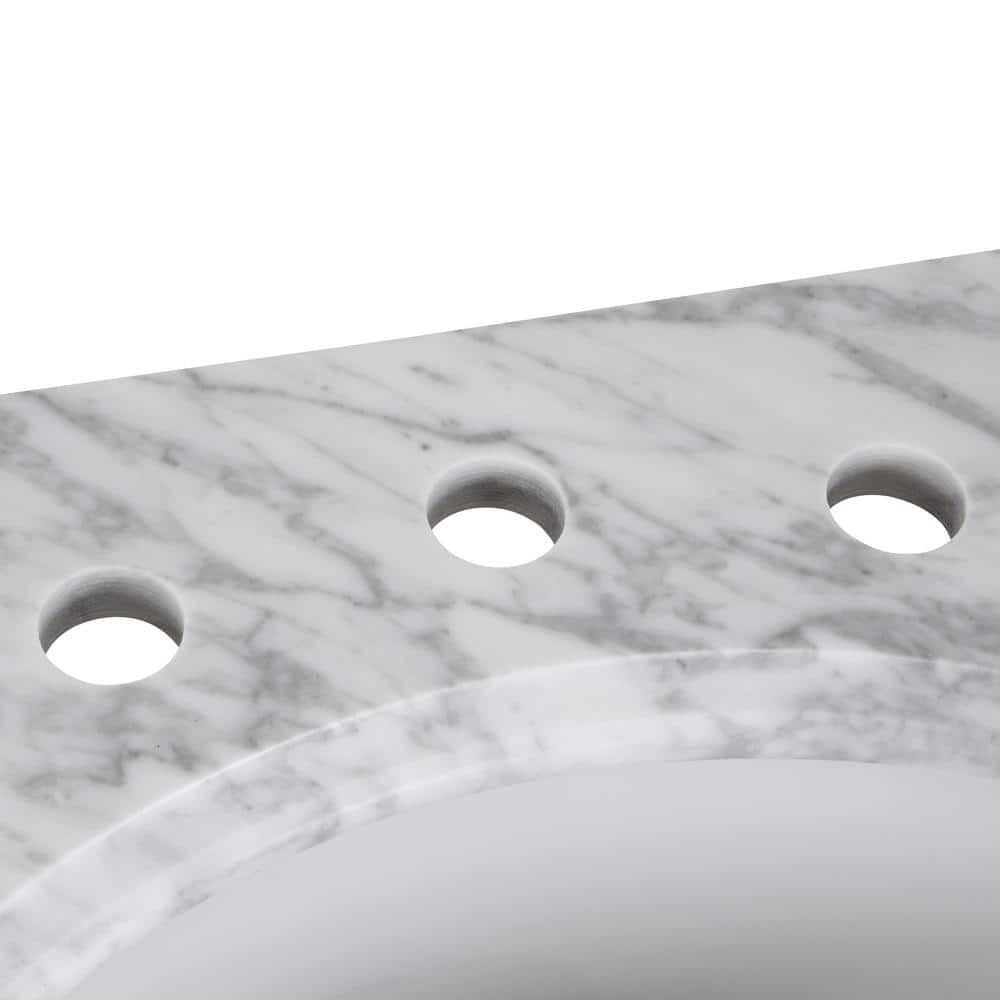 Home Decorators Collection 37 in. W 22 in D Marble White Round Single Sink Vanity Top Carrara Marble (2)
