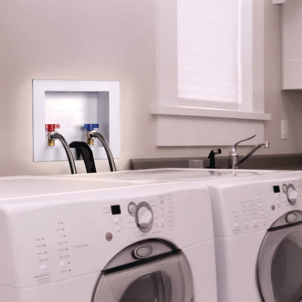 Oatey Quadtro 1/2 in. Push Connect x 3/4 in. MHT Washing Machine Valves (1/4 Turn) with Plastic Outlet Box w/ Hammer Arrestor (3)