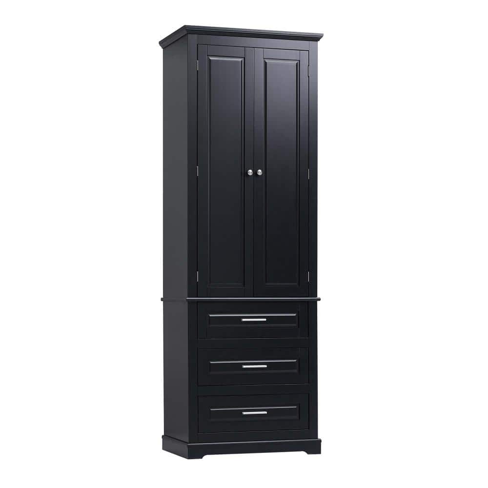 XUJMK 24 in W x 16 in D x 70 in H Linen Cabinet, Storage Cabinet with 3 Drawers, Adjustable Shelf for Bathroom, Office, Black (1)