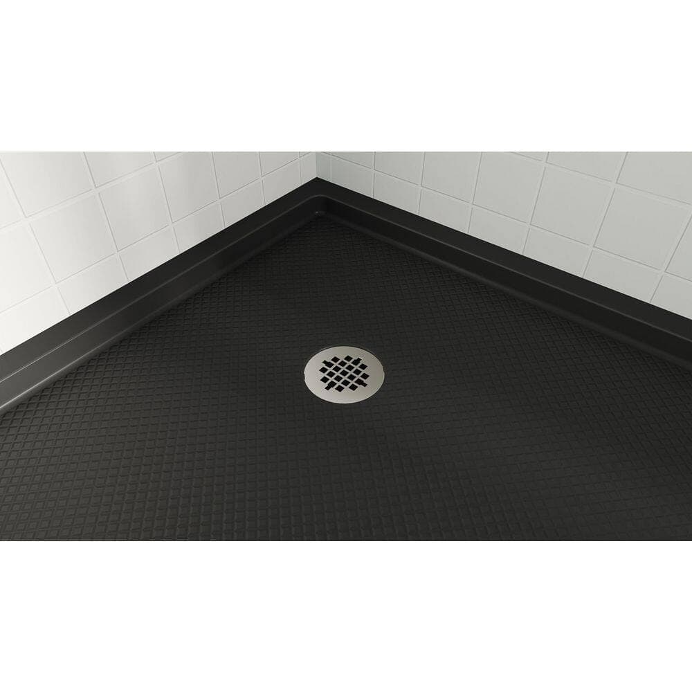 DreamLine SlimLine 36 in. L x 36 in. W Corner Neo Angle Black Shower Pan Base with 2 in. Round Corner Drain in Polished Nickel (2)