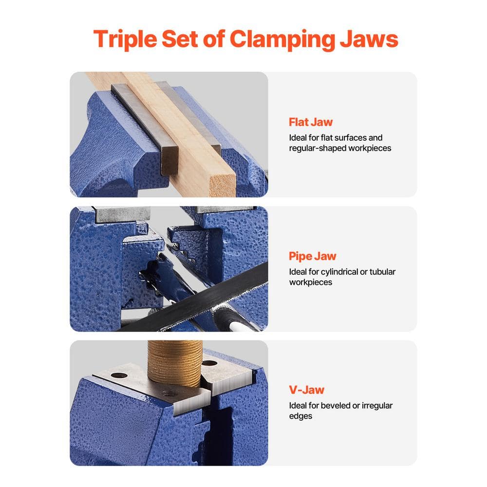 VEVOR Heavy Duty Bench Vise 6-1/2 in. Jaw Width 5 in. Max Jaw Opening Multi-Purpose Ductile Iron Bench Vise (3)
