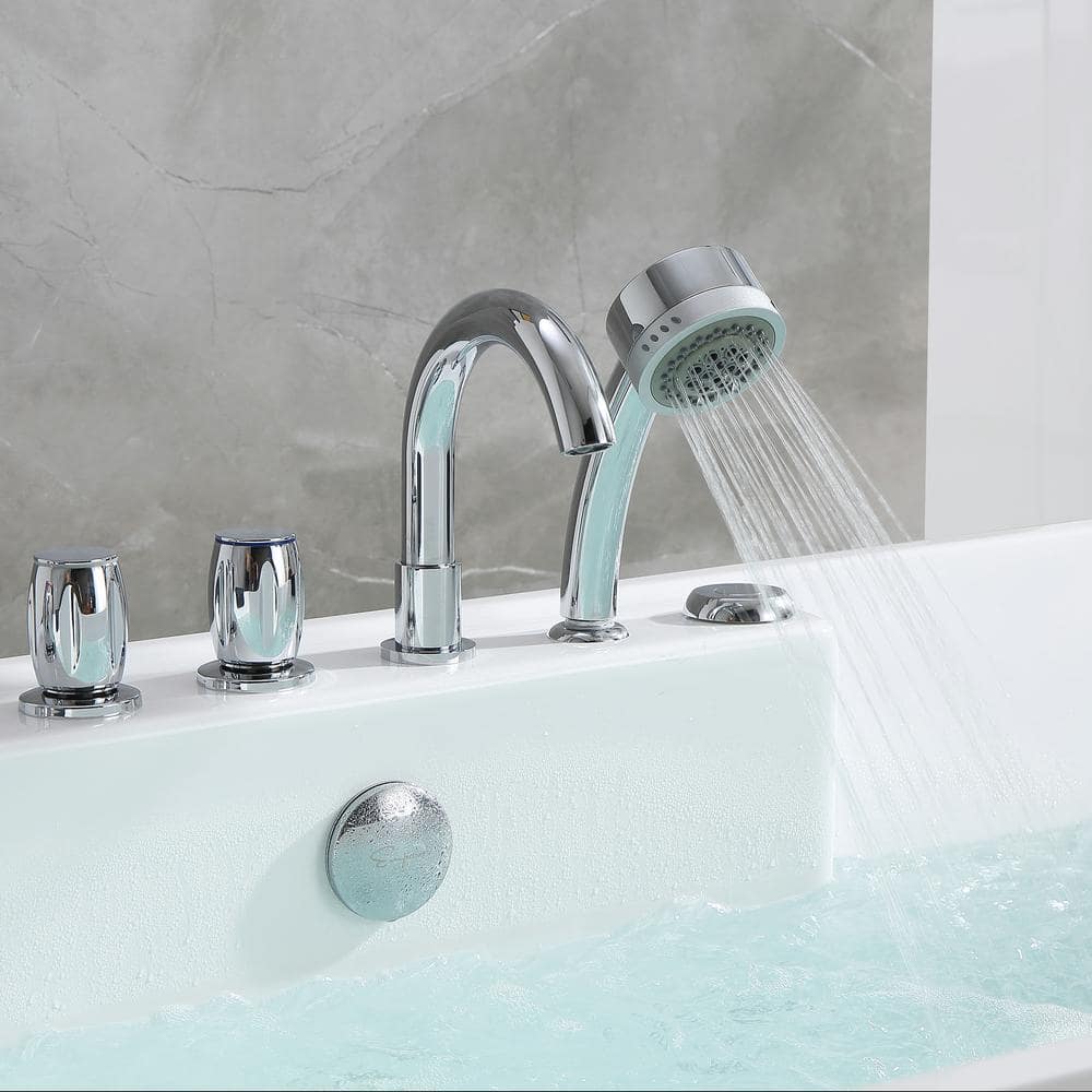 Empava Luxury 59 in. Center Drain Acrylic Freestanding Flatbottom Whirlpool Bathtub in White with Faucet (2)