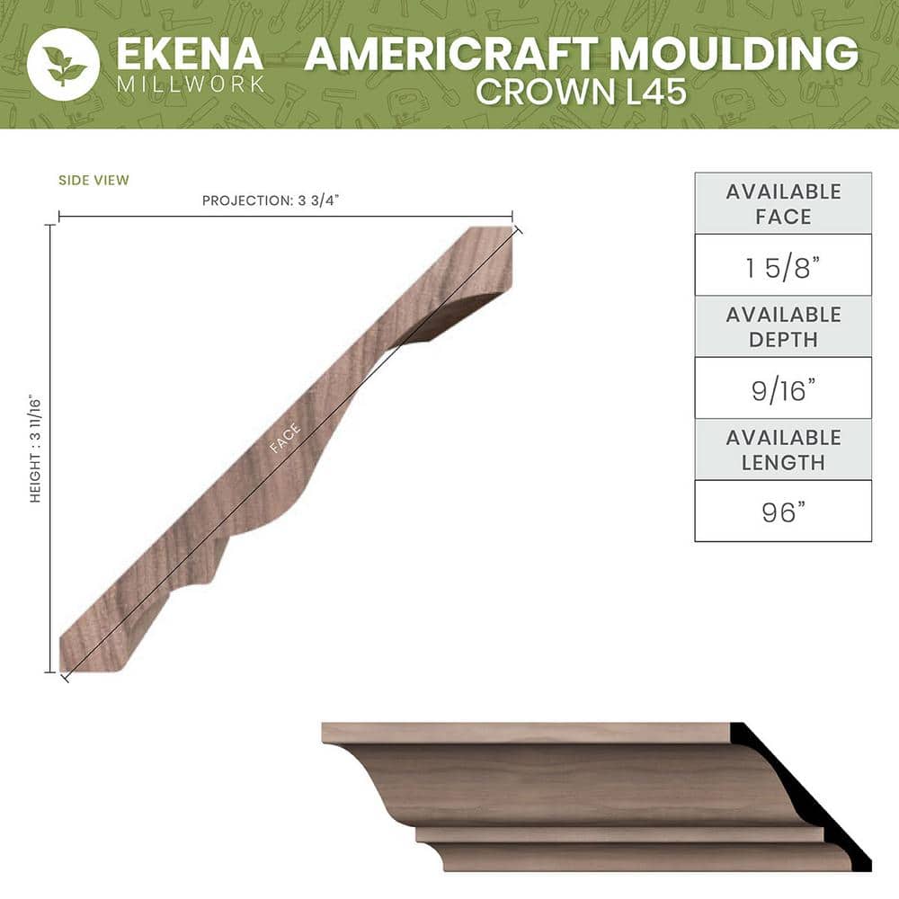 Ekena Millwork WM45 0.59 in. D x 5.25 in. W x 96 in. L Wood (Pine) Crown Moulding (2)