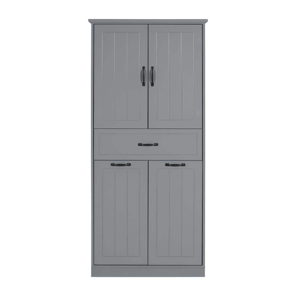 Adrinfly 29 in. W x 15.7 in. D x 65.8 in. H Gray Linen Cabinet with Two Laundry Baskets, Doors and Drawer (1)