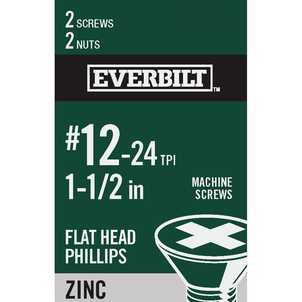 Everbilt #12-24 x 1-1/2 in. Phillips Flat Head Zinc Plated Machine Screw (2-Pack) (1)
