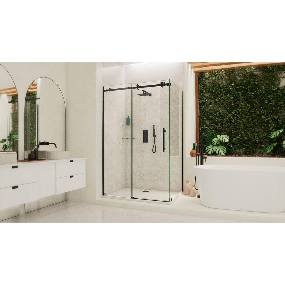 DreamLine Enigma Air 48.38 in. W x 76 in. H Rectangular Sliding Frameless Corner Shower Enclosure in Matte Black with Clear Glass (2)