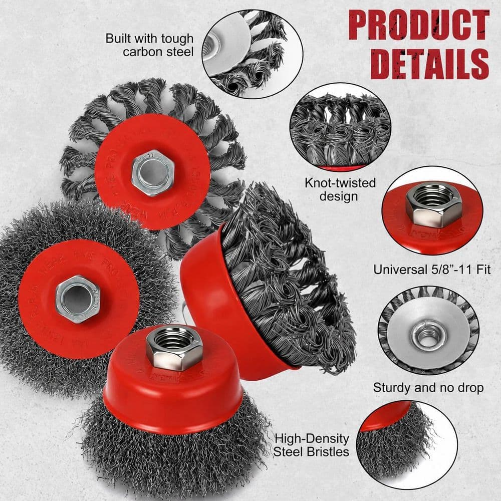LAIFUCAM 9-Pieces Wire Wheel Brush Set for Angle Grinder 4-1/2 in. 5/8-11 Arbor Rust Removal Paint Stripping Weld Cleaning (3)