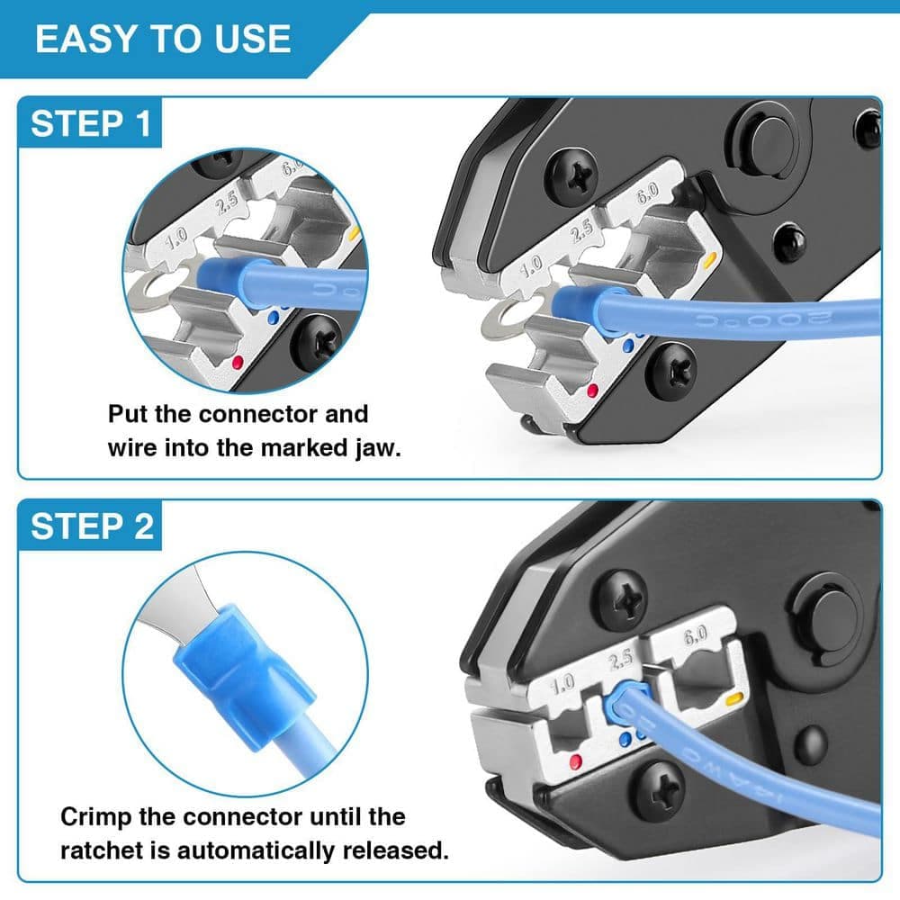 Unbranded Ratcheting Crimping Tool with Adjustable Compression for Insulated Electrical Wire Connectors AWG 22-10 (3)