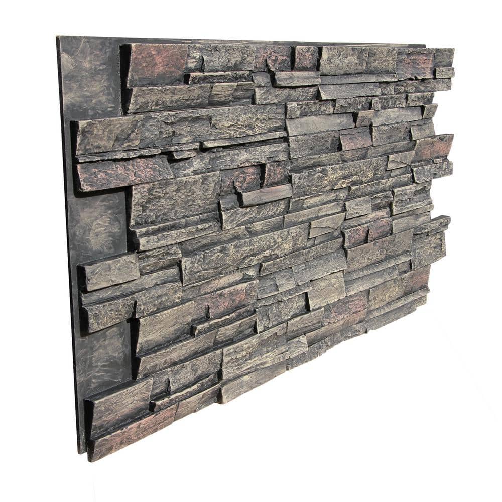 TRITAN BP Stack Stone 48 in. x 24.25 in. Polyurethane Interlocking Siding Panel Finished in Volcanic Ash