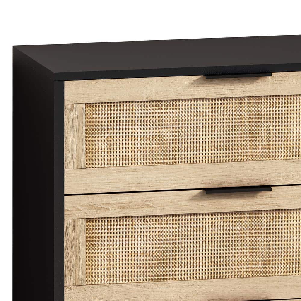 Unbranded 59.06 in. W x 15.75 in. D x 29.53 in. H Black Brown Linen Cabinet with 6 Rattan Drawers (3)