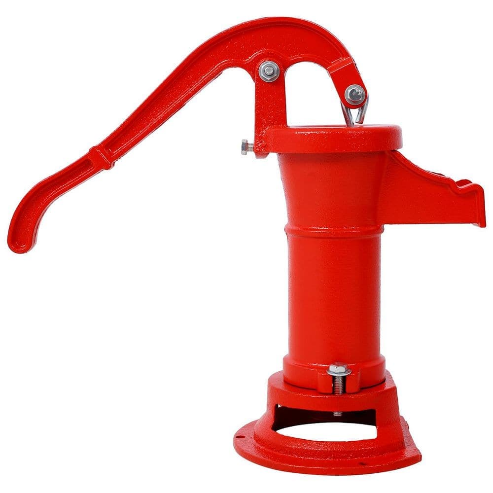 cadeninc Operated 25 ft. Antique Pitcher Hand Water Pump with Ergonomic Handle, Red