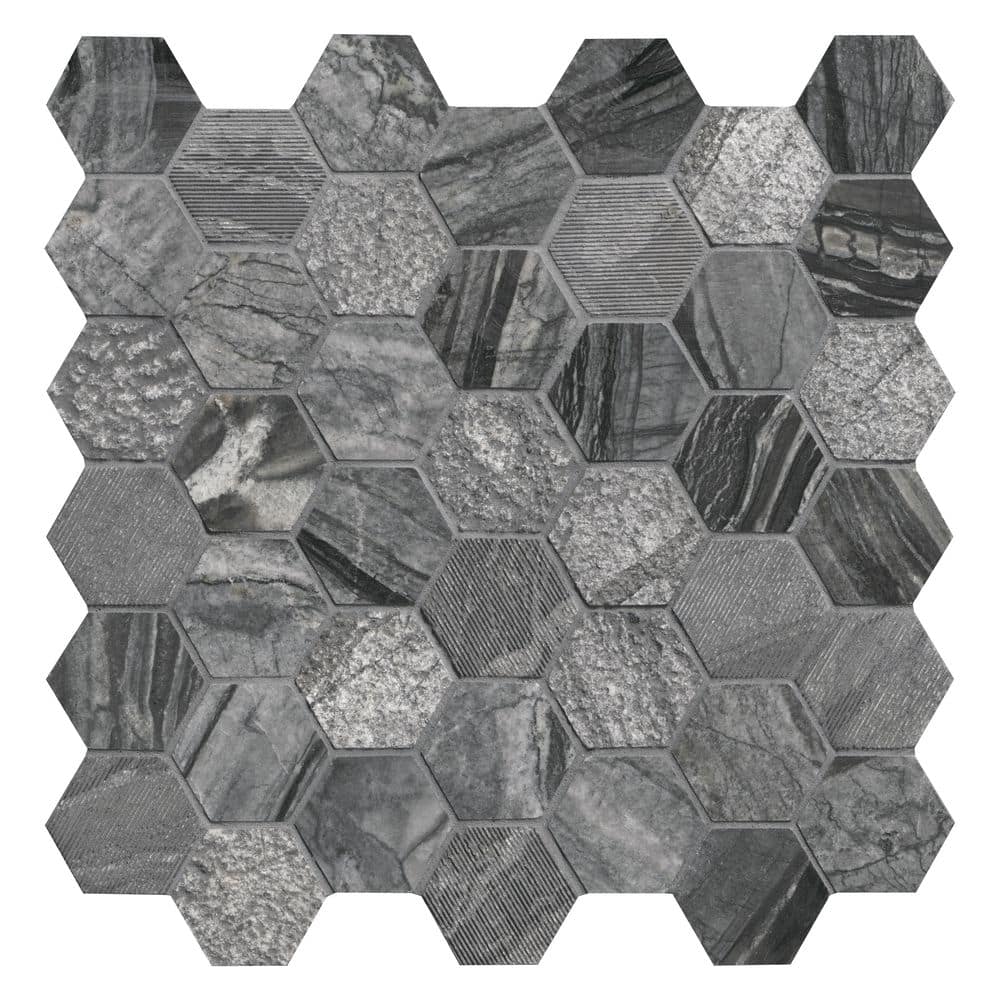 MSI Henley 2 in. Hexagon 12 in. x 12 in. x 0.38 in. Polished Marble Mesh-Mounted Mosaic Tile (1 sq. ft. / Each)