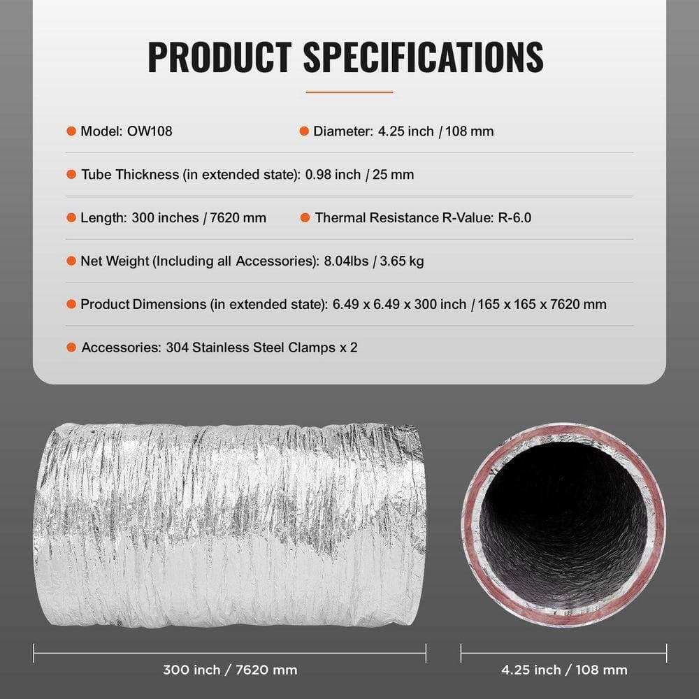 Angel Sar 4 in. x 25 ft. Dryer Vent Hose, Heavy-Duty 3-Layer Insulated Flexible Duct R-6.0 Flame Resistance Value (3)