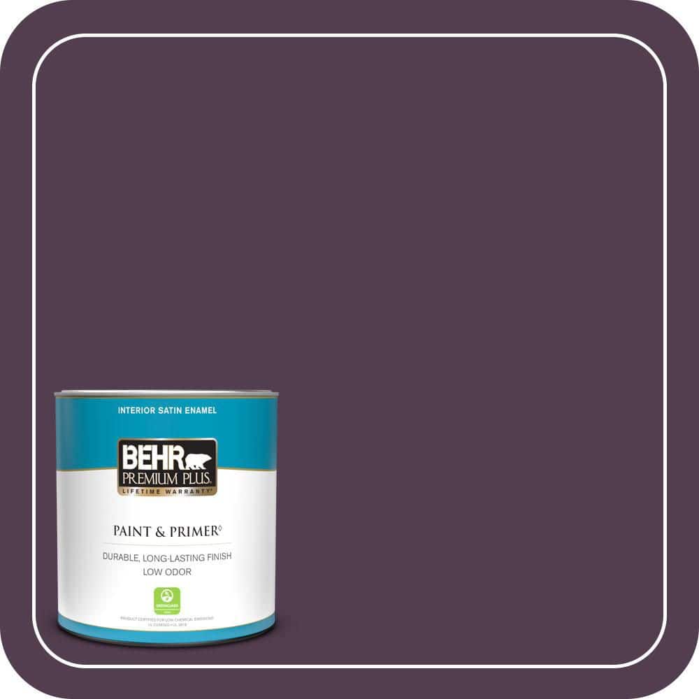 BEHR PREMIUM PLUS 1 qt. #PPU17-02 Oriental Eggplant Satin Enamel Low Odor Interior Paint & Primer