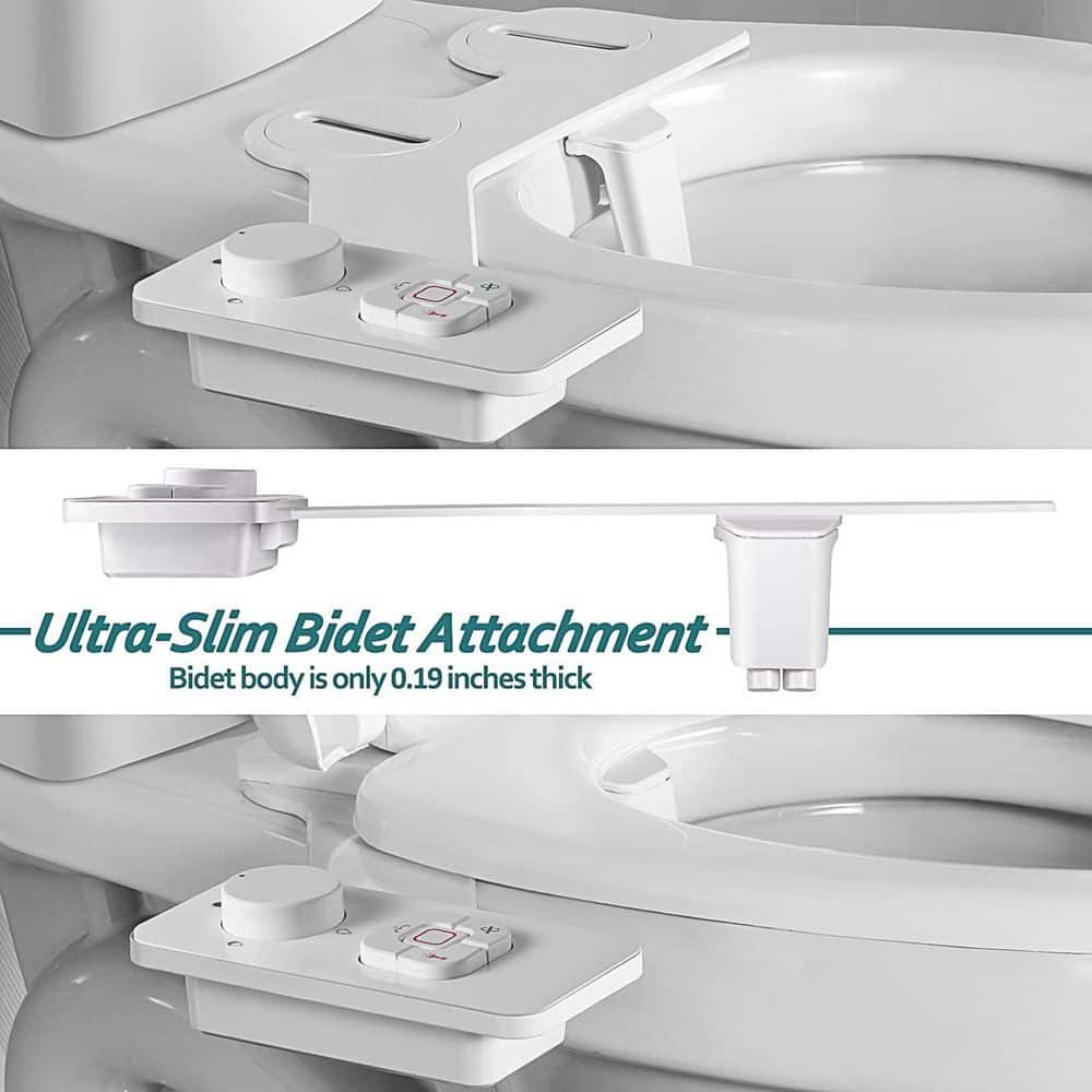 Wudkey White Cold Water Toilet Seat Bidet Attachment with Pressure Controls, Retractable Self-Cleaning Dual Nozzles (3)