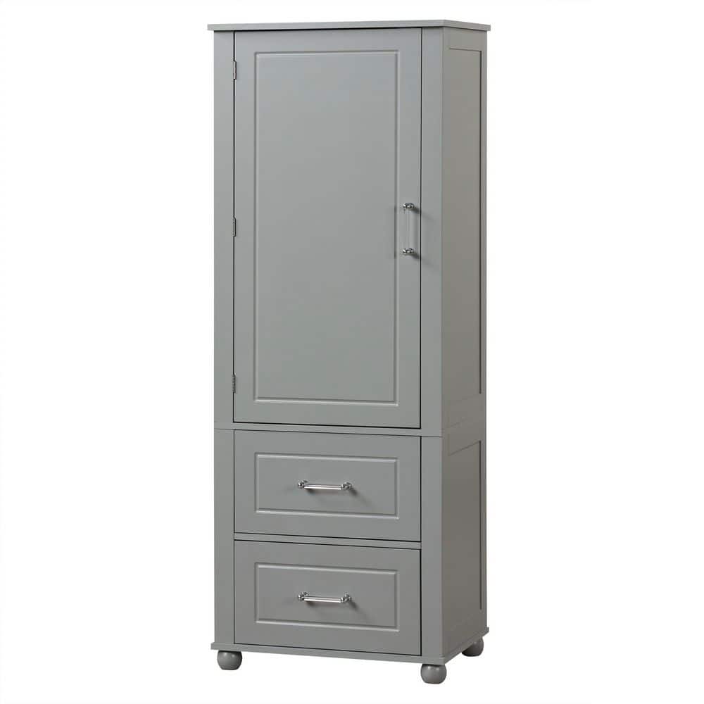 YSQCAR 23 in. W x 15.9 in. D x 61.4 in. H Freestanding Gray Linen Cabinet with 2-Drawers and Adjustable Shelf (1)
