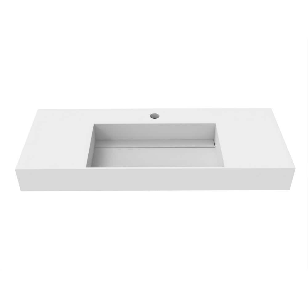 castellousa Juniper 48 in. Wall Mount Solid Surface Single Basin Rectangle Bathroom Sink in Matte White (1)