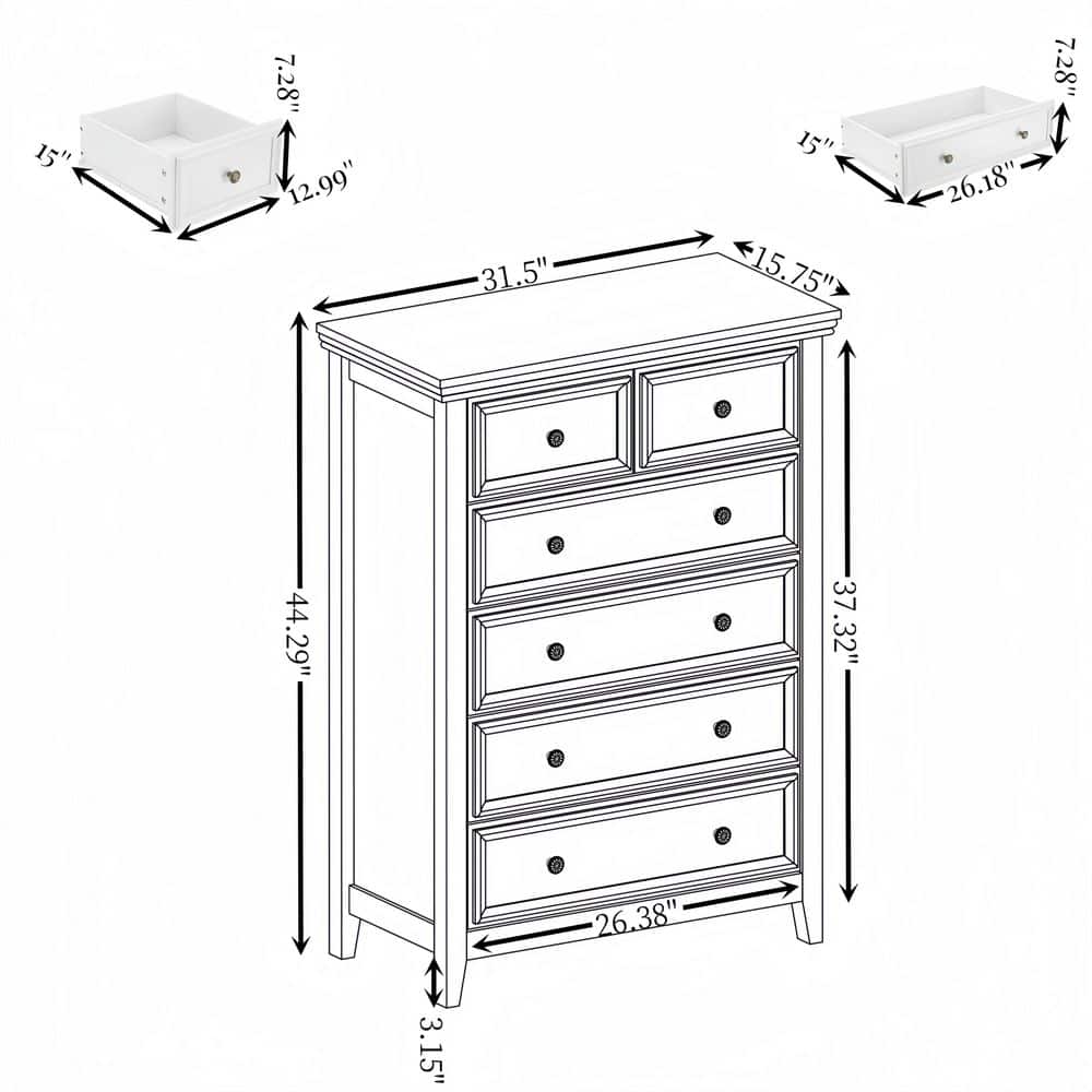 Unbranded 37.80 in. W x 17.72 in. D x 42.56 in. H White Wood Linen Cabinet Spray-Painted Drawer Dresser Lockers Retro Round Handle (3)