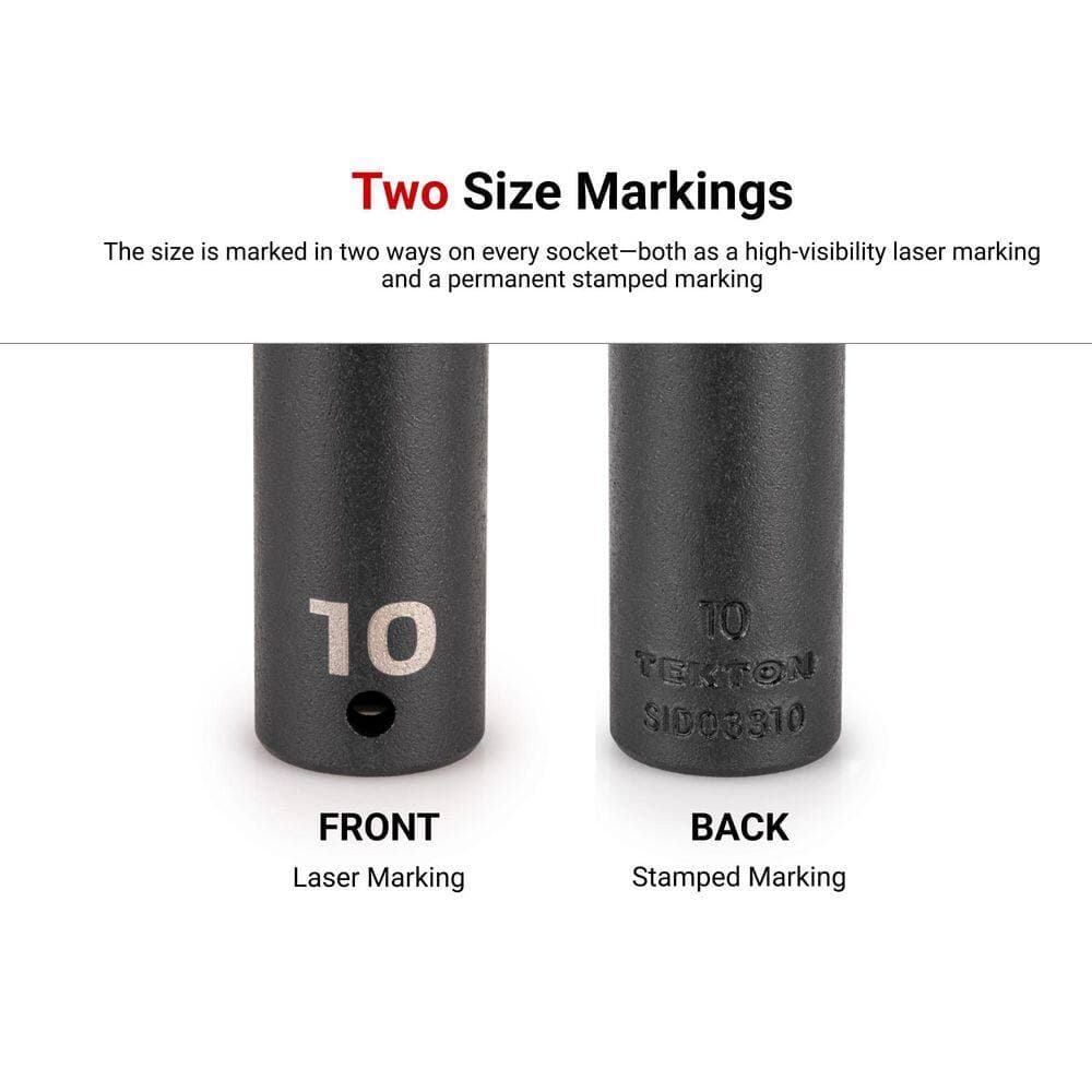 TEKTON 3/8 Inch Drive Semi-Deep 6-Point Impact Socket Set with Rail, 15-Piece (1/4-1 in. ) (2)