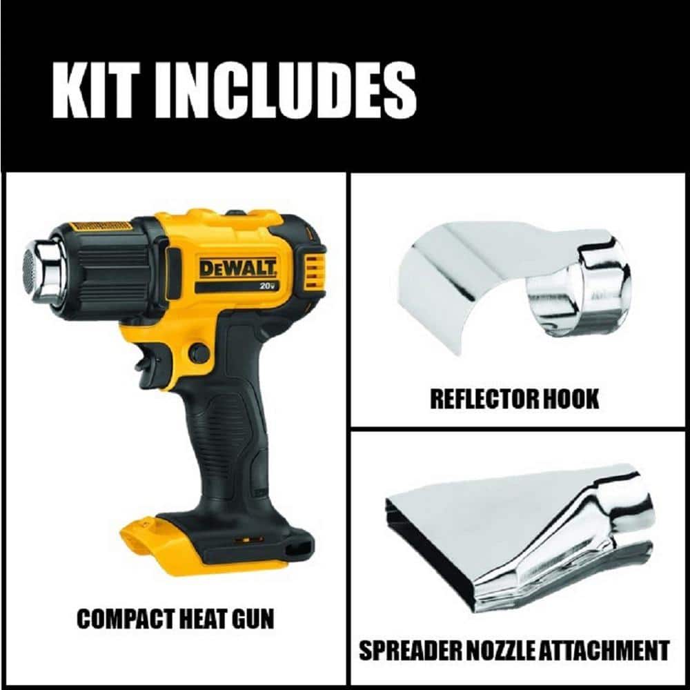 DEWALT 20V MAX Cordless Compact Heat Gun with Flat and Hook Nozzle Attachments (2)