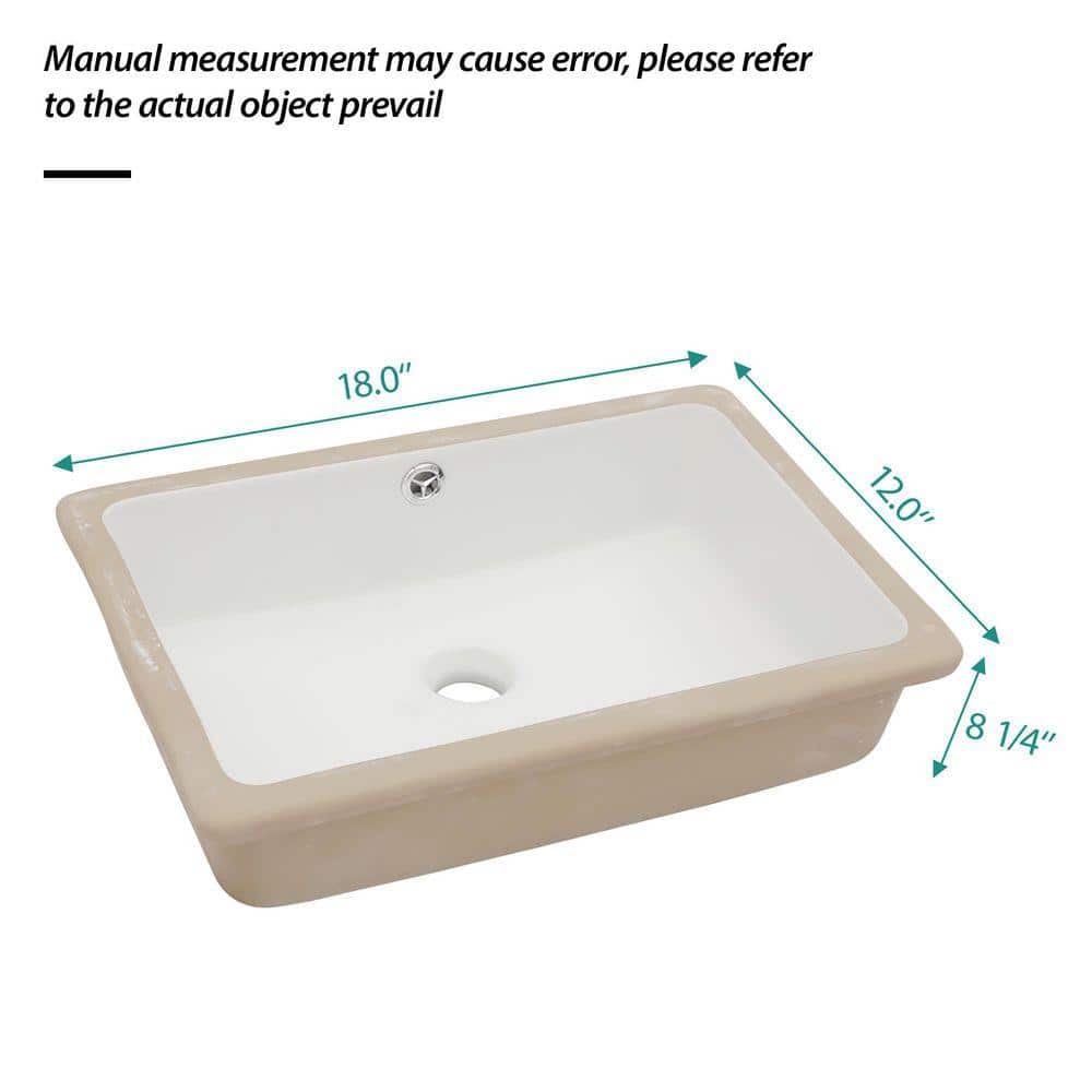 Timussi 18 in. Undermount Rectangular Bathroom Sink with Overflow in White Ceramic (2)