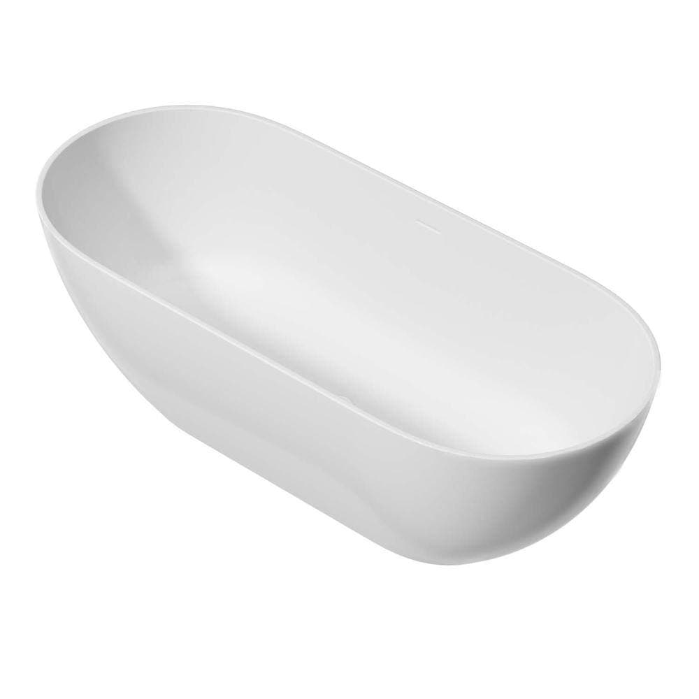 INSEEDE Luno 59 in. Solid Surface Freestanding Bathtub Matte White Stone Resin Soaking Tub with Overflow and Pop-up Drain (2)