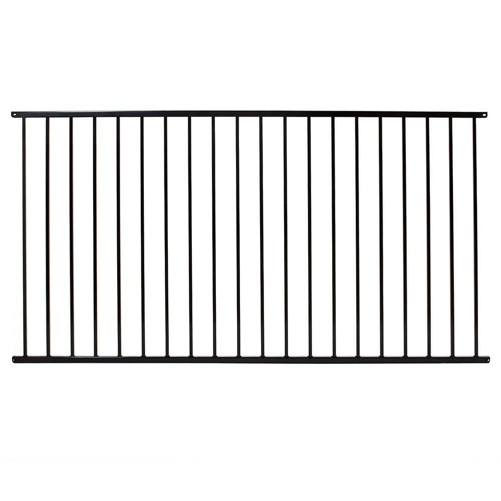 FORTRESS Versai 4 ft. H x 7.5 ft. W Gloss Black Steel Flat Top and Bottom Design Fence Panel (1)