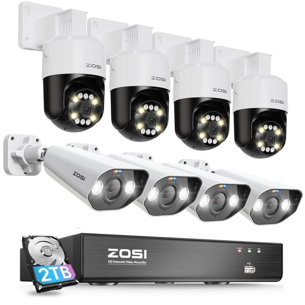 ZOSI 4K 8-Channel 2TB POE NVR Security Camera System with 8-Wired 5MP 360 PTZ Outdoor Audio Cameras, 24/7 Surveillance (1)
