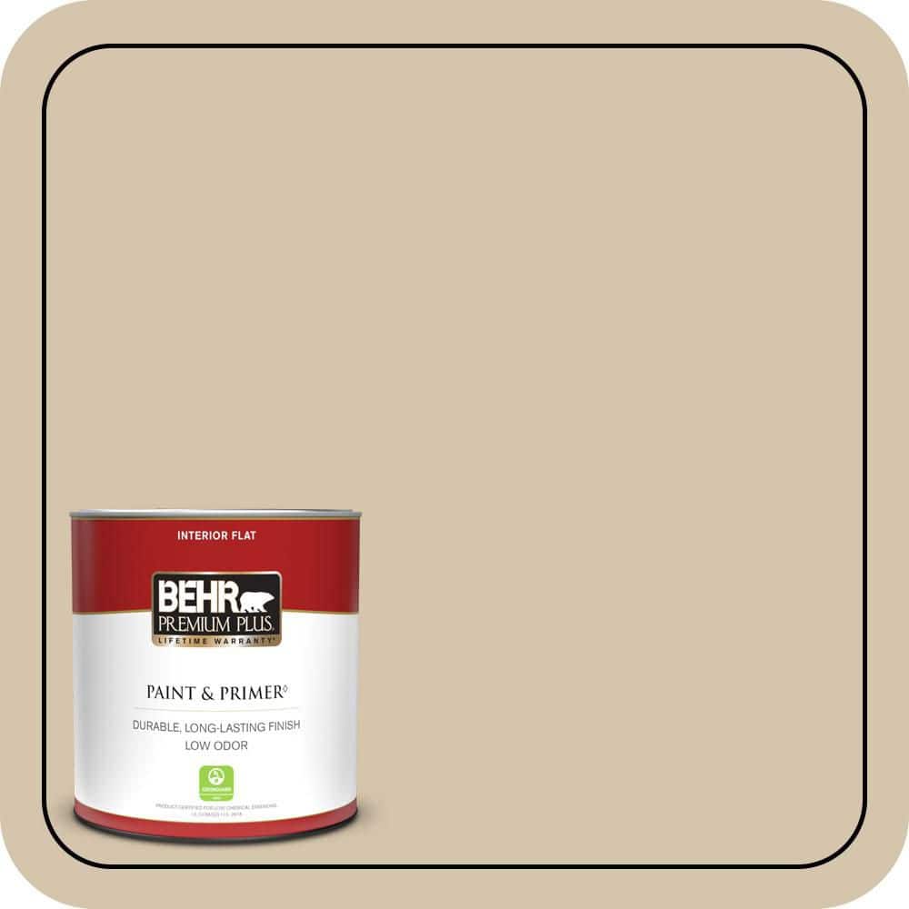 BEHR PREMIUM PLUS 1 qt. #YL-W11 Khaki Shade Flat Low Odor Interior Paint & Primer