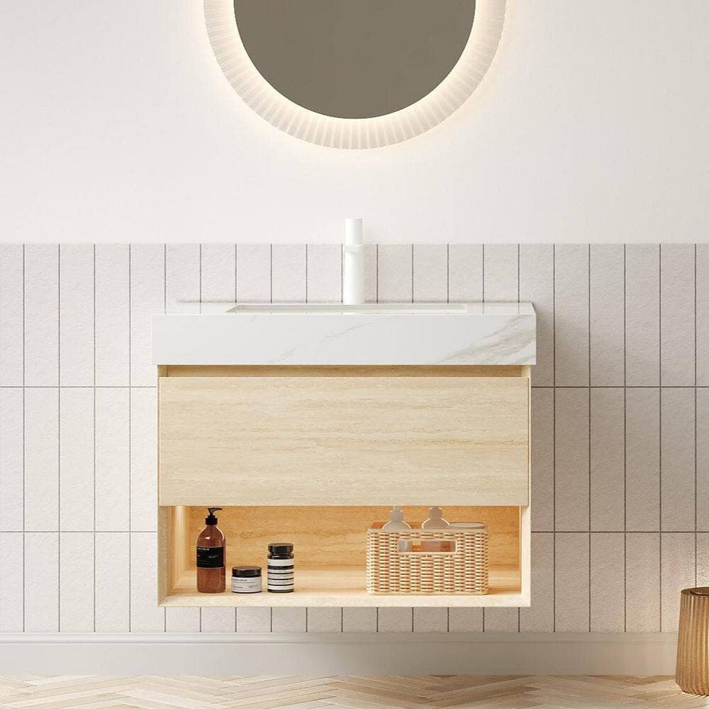 Buruis 30 in. Wall-mounted Bath Vanity Cabinet without Top in Oak, 1 Drawer Design, Faucet and Sink Not Included (3)