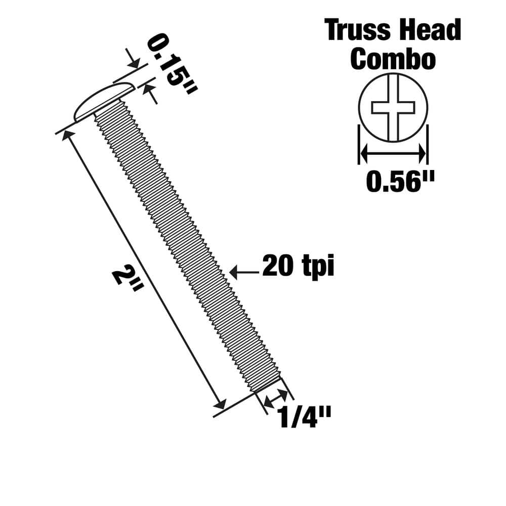 Everbilt 1/4 in.-20 x 2 in. Combo Truss Head Zinc Plated Machine Screw (3-Pack) (3)