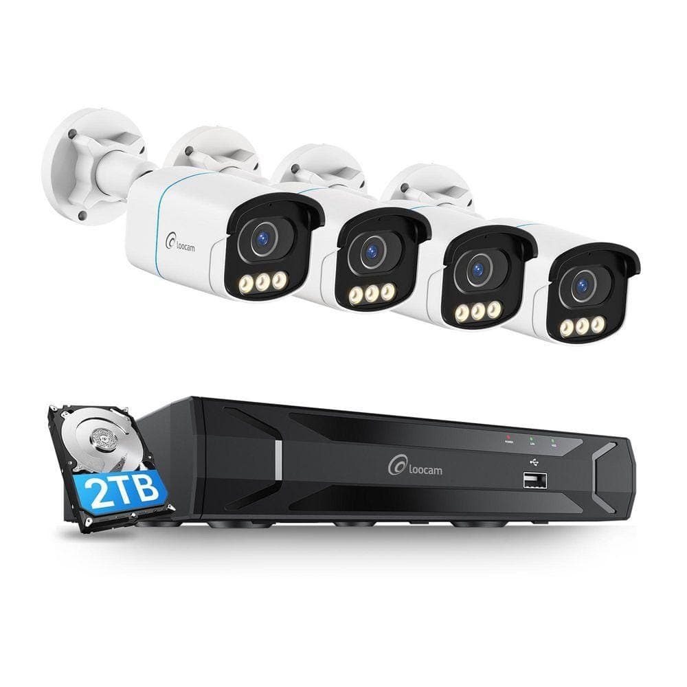 LOOCAM 4K 8-Channel 2TB PoE NVR Security Camera System with 4 8MP Wired True Color Night Vision Spotlight Cameras (1)