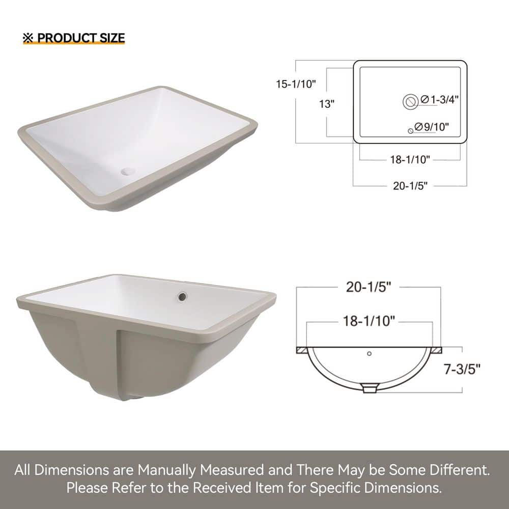 Getpro 20 in. Rectangular Undermount Bathroom Sink Ceramic Porcelain Vitreous China Vessel Sink in White with Overflow (2)