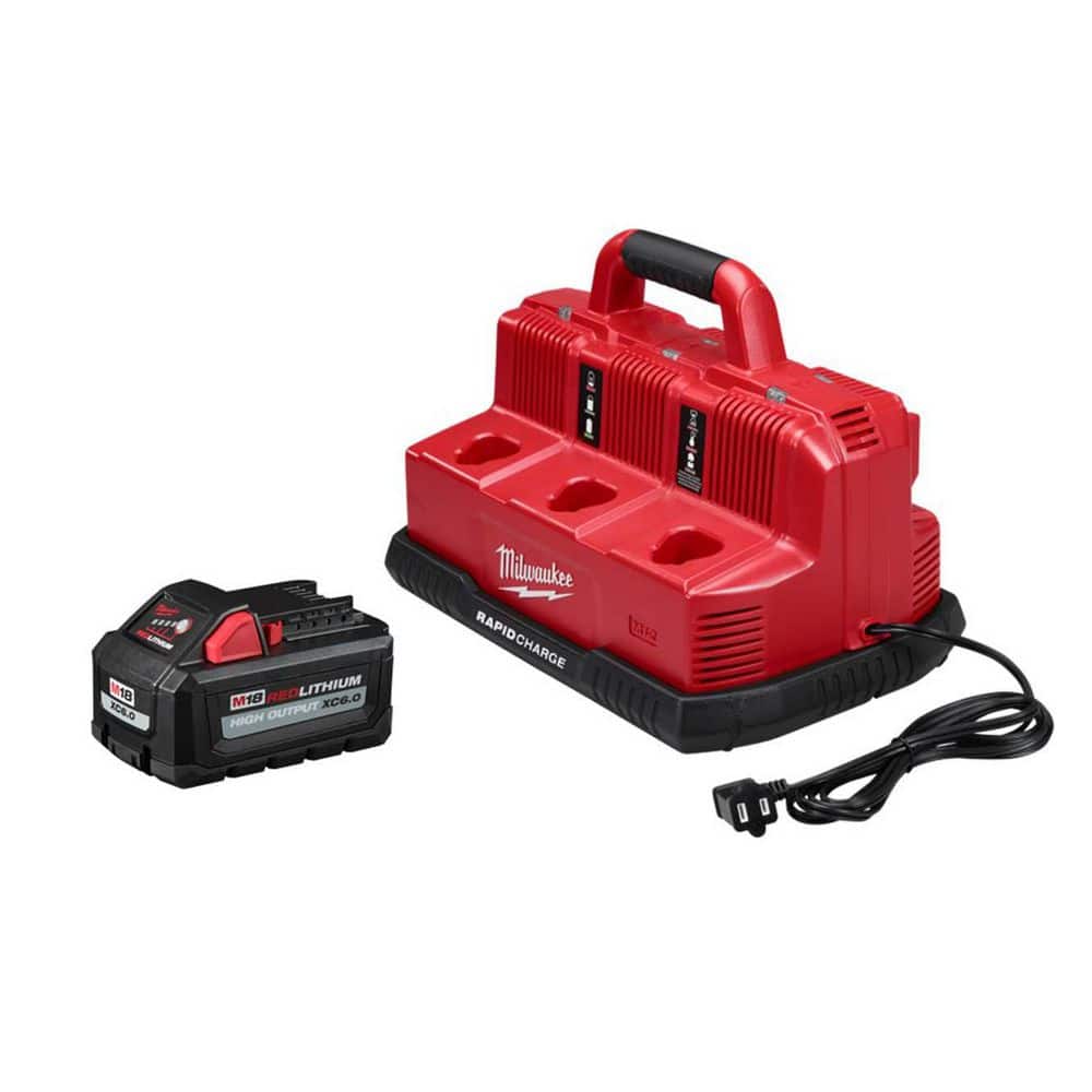 Milwaukee M18 18-Volt Lithium-Ion High Output Battery Pack 6. 0Ah w/ 6-Port Sequential Rapid Battery Charger (1)