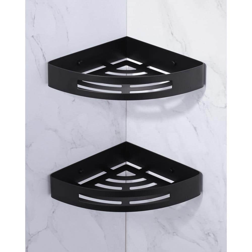 IVIGA Stainless Steel Corner Shower Caddy, Triangular Shower Basket with Concealed Hardware in Matte Black (2-Packs) (3)