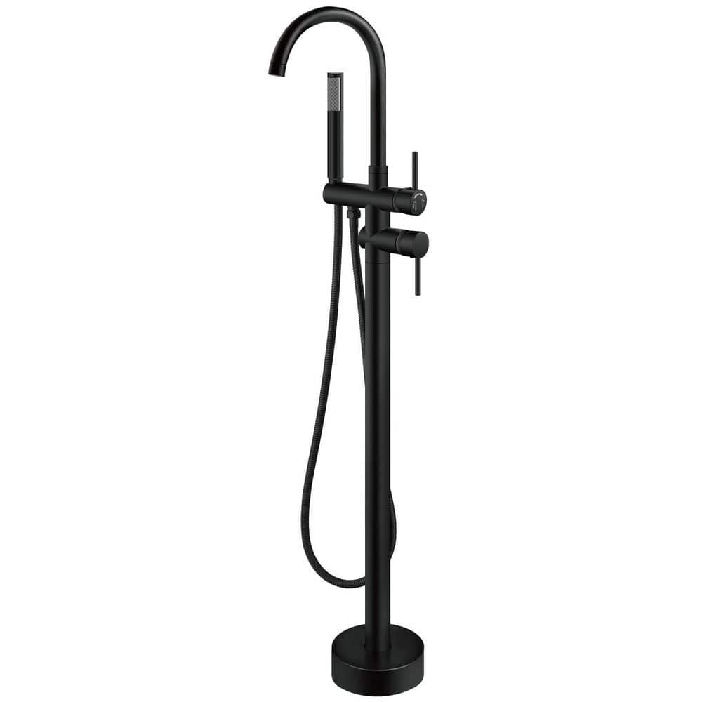Numhew 1-Piece Freestanding Tub Filler with Handheld Shower, 360°Swivel Spout, Includes Tower Bar & Mounting Hardware, in Black (1)