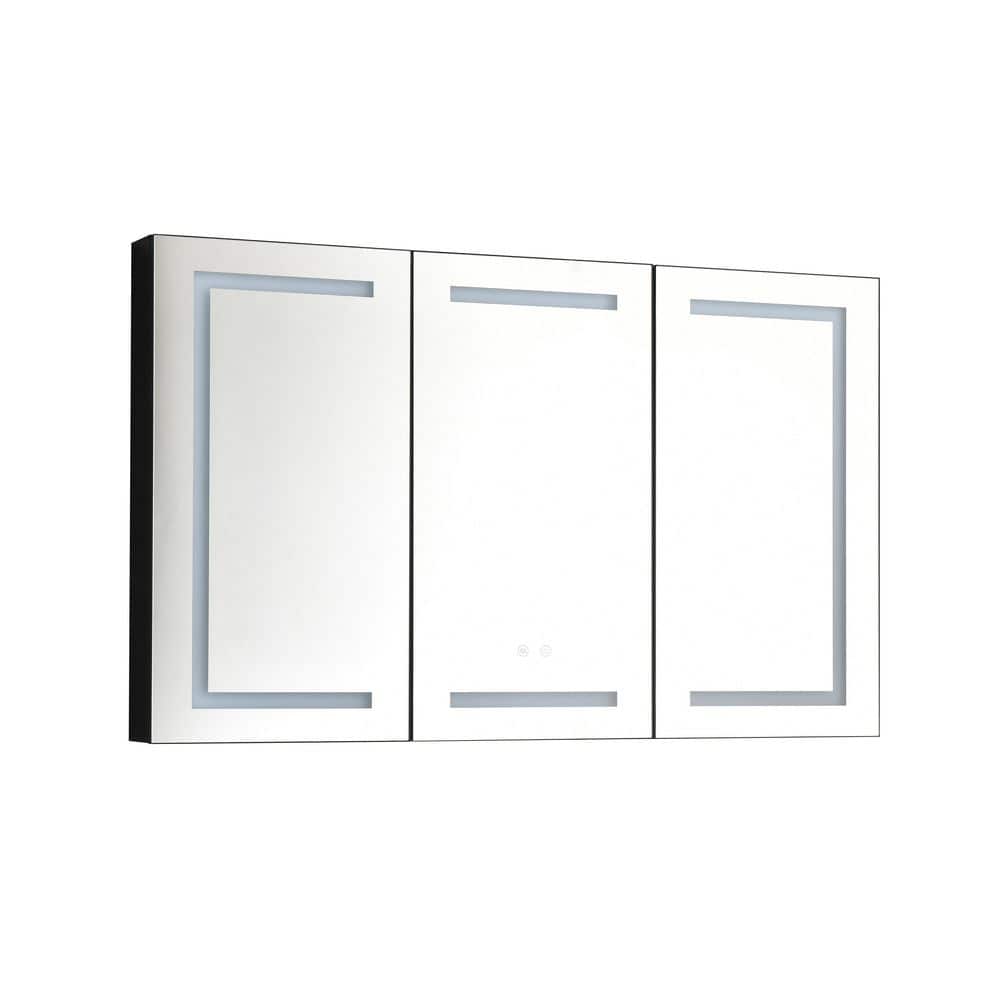 LuckByte 48 in. W x 30 in. H LED Rectangular Aluminum Alloy Medicine Cabinet with Mirror, Sockets, Dimmable, Anti-Fog (1)