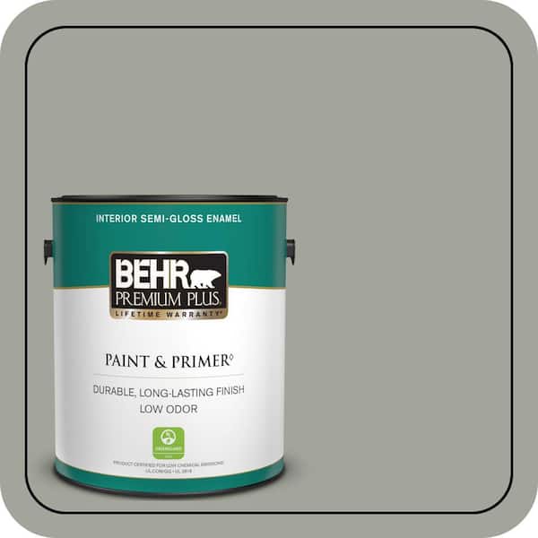 BEHR PREMIUM PLUS 1 gal. #N380-4 Strong Winds Semi-Gloss Enamel Low Odor Interior Paint & Primer (2)