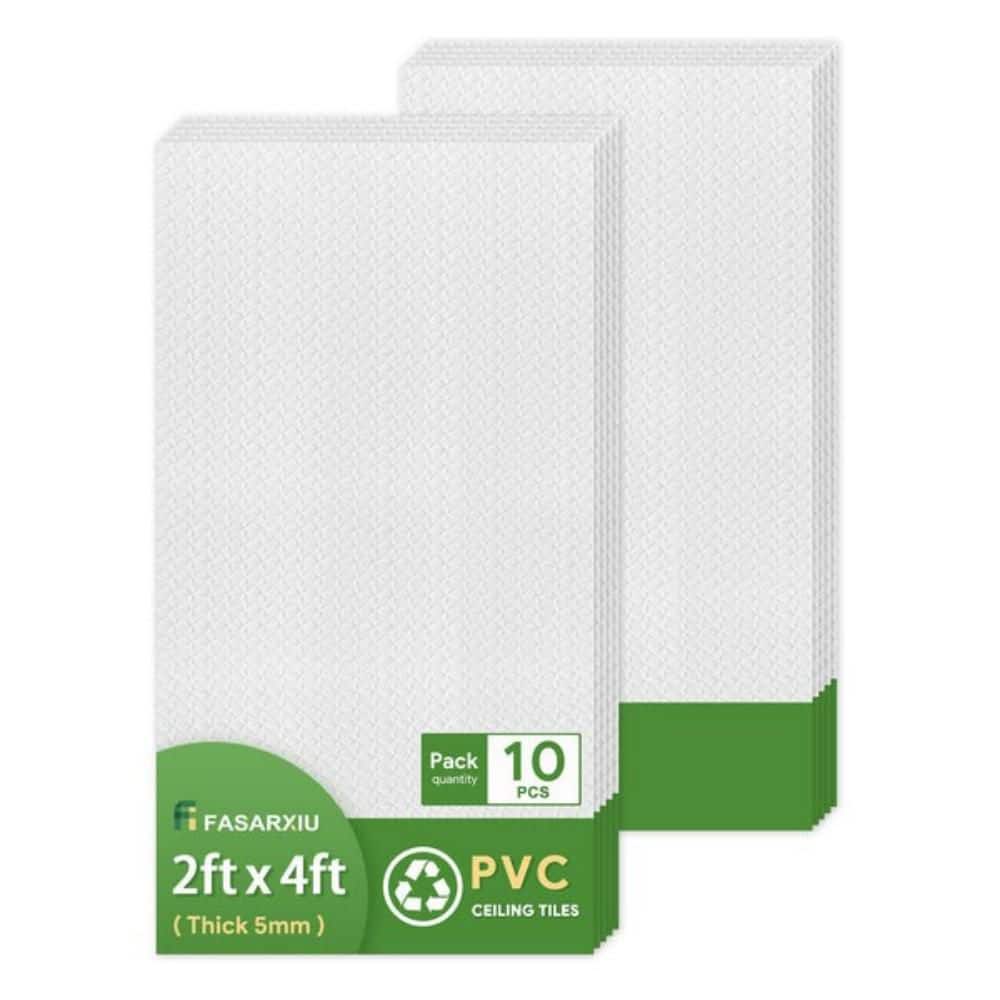 Fasarxiu White 2 ft. x 4 ft. Decorative Textured Waterproof Washable and Fire-Rated PVC Ceiling Tile 80(sq. ft. / case)10 Tiles