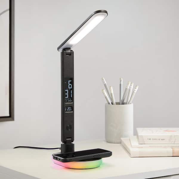 Hampton Bay Morden 13.5 in. Black Modern Integrated LED Folding Table Lamp for Bedrooms with Wireless Phone Charger and USB-A Port