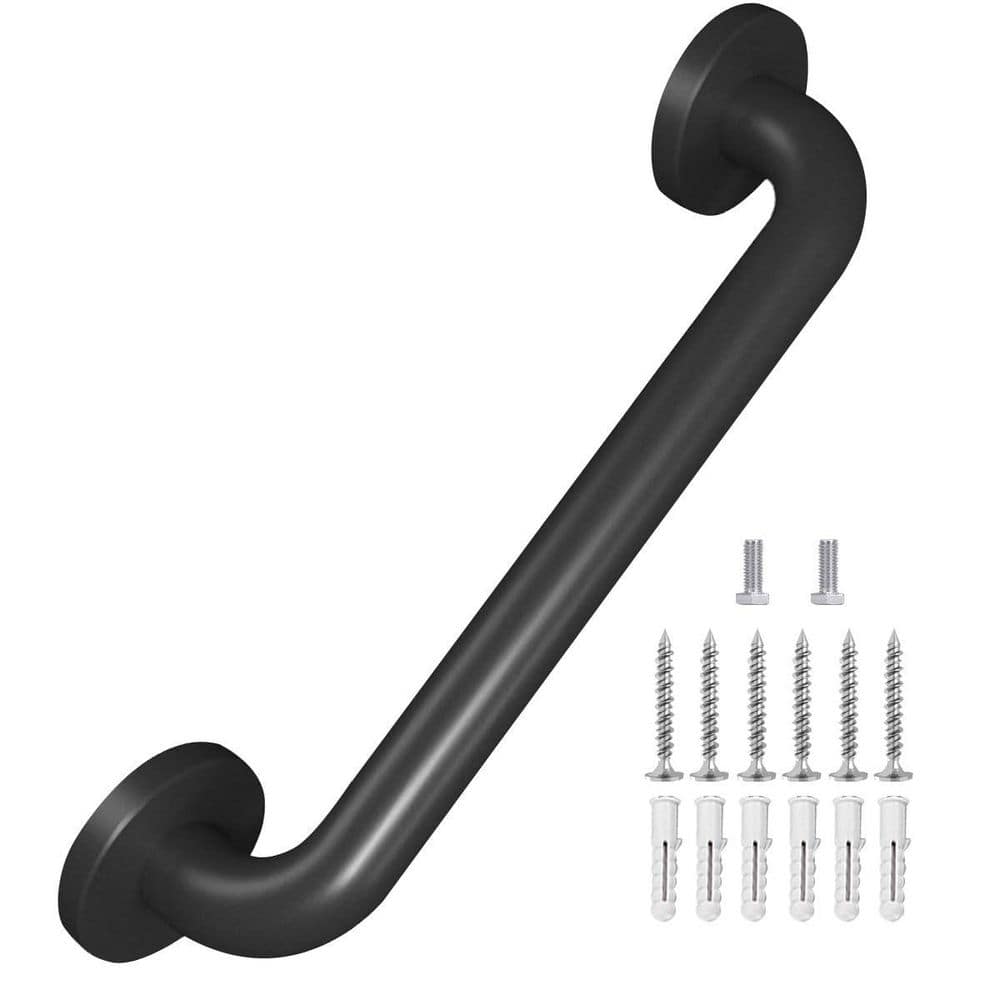 Unbranded 1 ft. Matte Black Metal Handrail Indoor Outdoor Wall Mounted Stair Grab Bar Pipe for Stairs Safety Support 1-Pack (1)