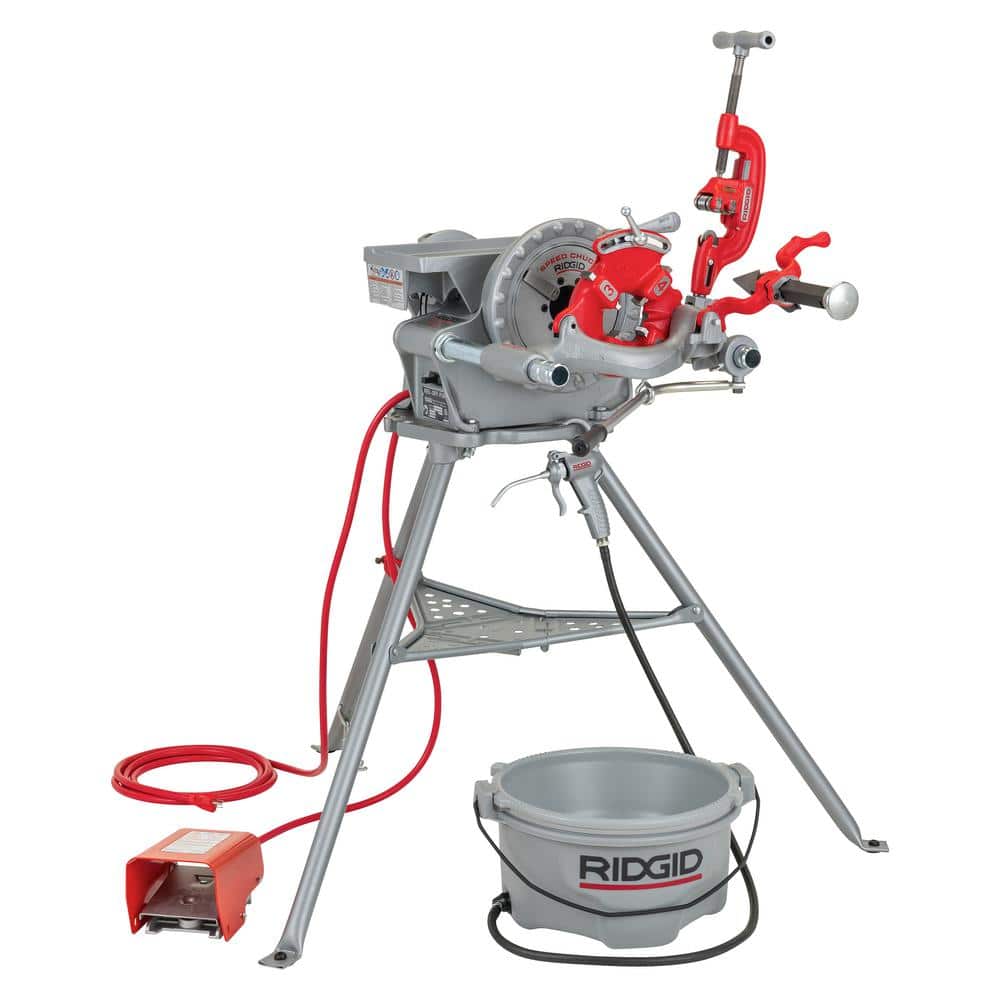 RIDGID 120-Volt Power Drive, Complete Heavy Duty 38 RPM Pipe Threading Machine & Oiler Set w/ Speed Chuck for 1/2 - 2 in.