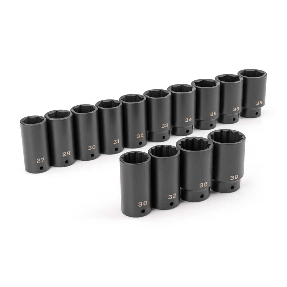TEKTON 1/2 in. Drive Deep 6-Point and 12-Point Axle Nut Impact Socket Set, 14-Piece (27-39 mm) (1)